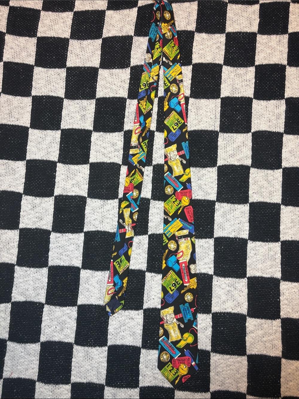 VTG Next Exit Novelty Tie w Ticket Stubs Gum Whistles Keys Retro 90s Pop Art